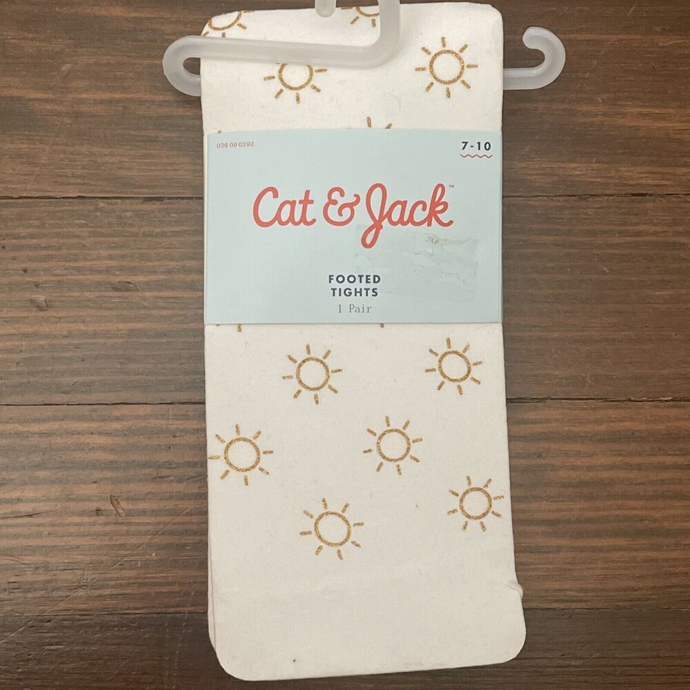 Cat & Jack White Gold Glitter Sun Footed Tights 1-Pair Girls Size  7 - 10 Youth